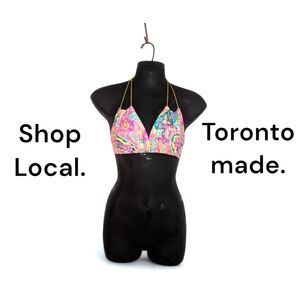 Bright Floral Barbie Aesthetic Bathing suit top - Handmade in Toronto/Medium